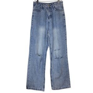 FASHION JEANS Ultra High Waist Rise Straight Leg Distressed Baggy 17 Juniors